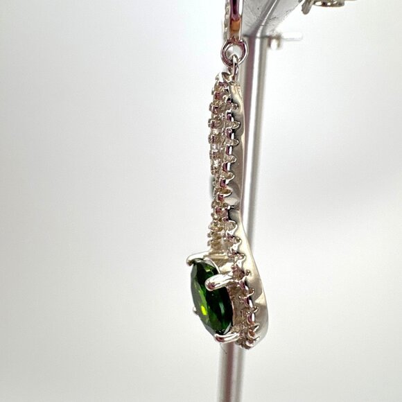 VTG Sterling Green Garnet & Cubic Zirconia Dangle Earrings Size 1" Length - Picture 3 of 9